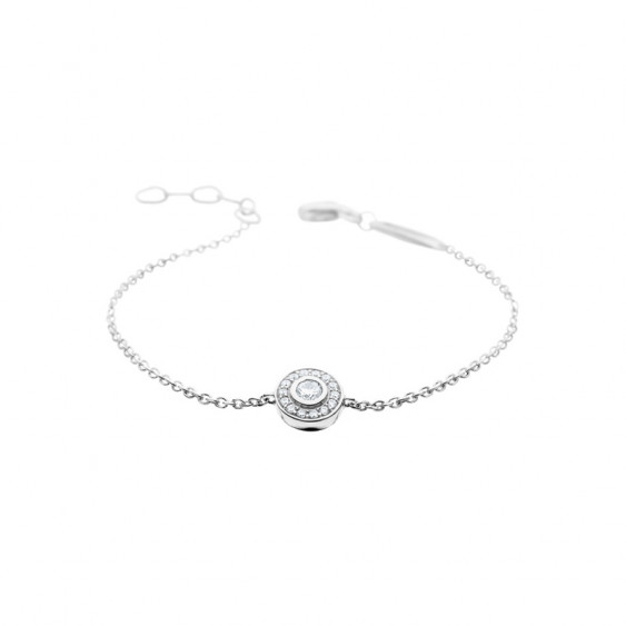 Elsa Lee Paris fine 925 sterling silver bracelet with one diamond cut Cubic Zirconia centerpiece surrounded by clear Cubic Zirco