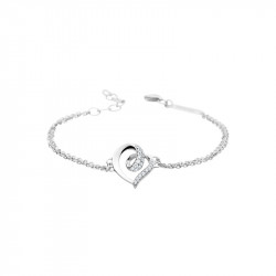 Elsa Lee Paris fine 925 sterling silver bracelet, 2 silver chains with a heart shaped pattern with Cubic Zirconia