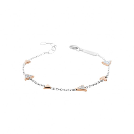 Bracelet Elsa Lee Paris, collection Tendance, chaîne en argent et motifs triangles rhodiés rose avec oxydes de Zirconium blancs