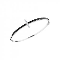 Bracelet rigide Elsa Lee Paris, collection Tendance, en argent 925, émail noir et ligne perpendiculaire avec Zirconia