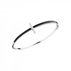 Elsa Lee Paris fine 925 sterling silver bangle with black enamel and 9 clear Cubic Zirconia