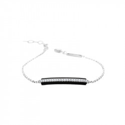 Elsa Lee Paris fine 925 sterling silver bracelet, black enamel and 20 clear Cubic Zirconia on silver chain