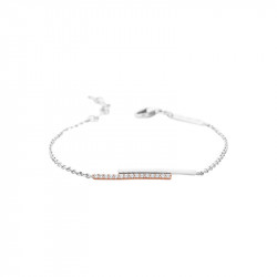 Bracelet Elsa Lee Paris avec chaîne en argent massif, motif lignes droites pavées d'émail blanc et rhodiée rose avec du Zirconia