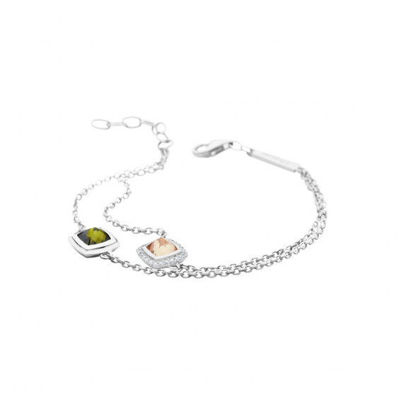 Elsa Lee Paris fine 925 sterling silver bracelet - 2 close set champagne and green stones with 24 Cubic Zirconia