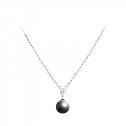 Elsa Lee Paris fine 925 sterling silver necklace with one grey pearl and one clear Cubic Zirconia