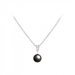 Elsa Lee Paris fine 925 sterling silver necklace with one grey pearl and two clear Cubic Zirconia