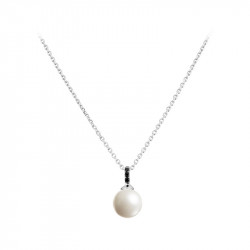 Collier Elsa Lee Paris en argent 925 avec oxydes de Zirconium noirs et perle blanche