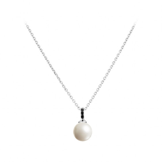 Collier Elsa Lee Paris en argent 925 avec oxydes de Zirconium noirs et perle blanche