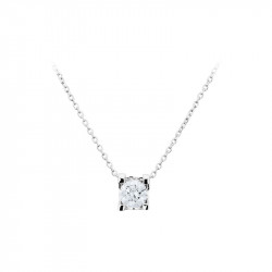 Collier Elsa Lee Paris, collection Tradition, chaîne en argent avec un oxyde de Zirconium blanc serti griffe