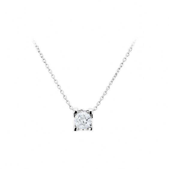 Collier Elsa Lee Paris, collection Tradition, chaîne en argent avec un oxyde de Zirconium blanc serti griffe