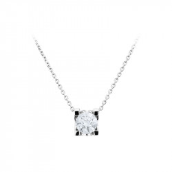 Collier Elsa Lee Paris, collection Tradition, chaîne en argent massif et pendant oxyde de Zirconium blanc serti griffe