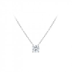 Collier Elsa Lee Paris, collection Tradition, chaîne en argent 925, pendant oxyde de Zirconium blanc rond serti griffe