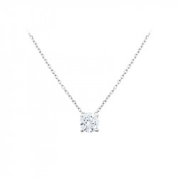 Collier Elsa Lee Paris, collection Tradition, chaîne en argent massif, pendentif oxyde de Zirconium blanc rond serti griffe