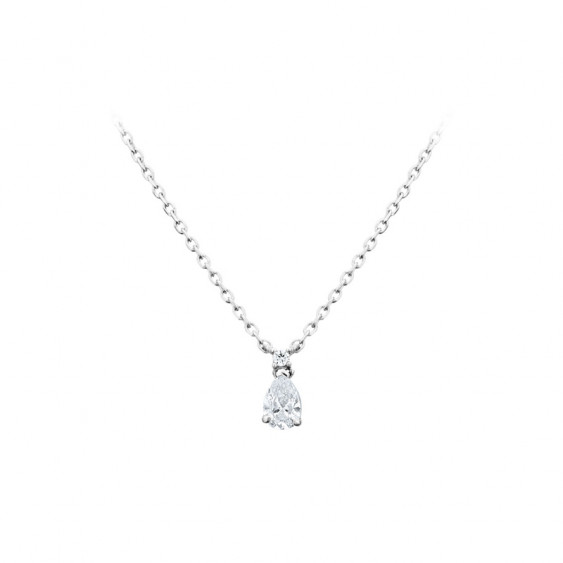 Collier Elsa Lee Paris, collection Tradition, chaîne en argent 925, pendentif oxyde de Zirconium solitaire taille poire serti gr