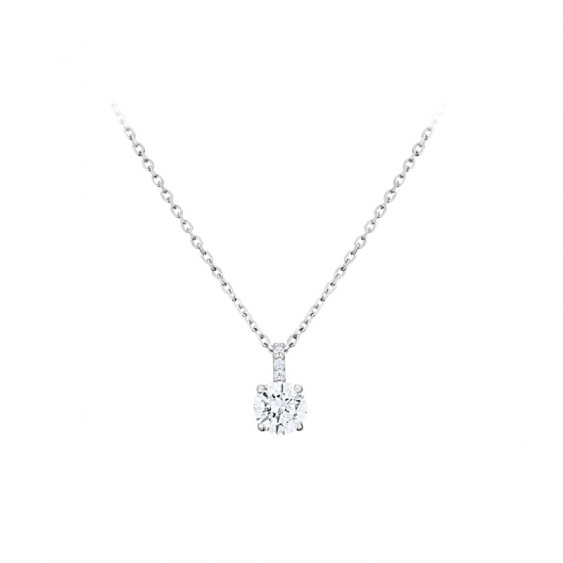 Collier Elsa Lee Paris, collection Tradition, chaîne en argent avec un oxyde de Zirconium blanc et une barrette de brillants