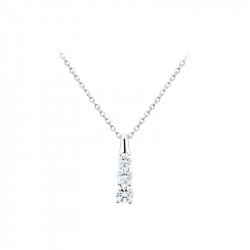 Elsa Lee Paris fine 925 sterling silver necklace - one silver chain and 3 claws set diamond cut Cubic Zirconia 