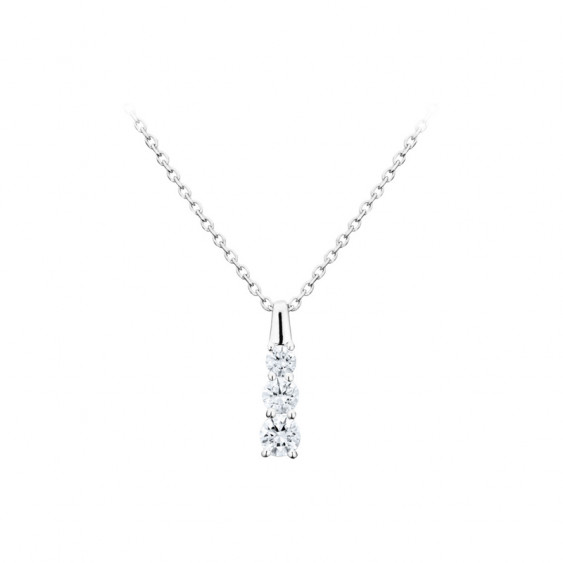 Elsa Lee Paris fine 925 sterling silver necklace - one silver chain and 3 claws set diamond cut Cubic Zirconia 