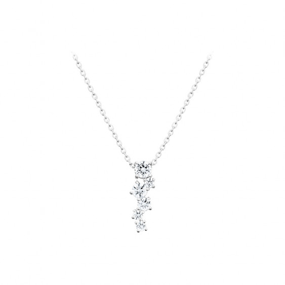 Elsa Lee Paris fine 925 sterling silver necklace - one silver chain, 6 claws set diamond cut Cubic Zirconia