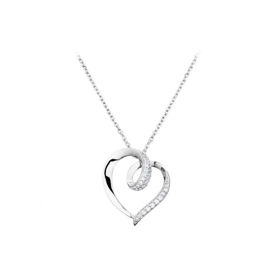 Elsa Lee Paris sterling silver necklace with a heart shape pendant and clear Cubic Zirconia