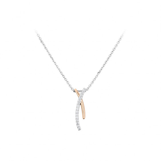 Collier Elsa Lee Paris, collection tendance, en argent 925 et motif croix avec oxydes de Zirconium et branche rhodiée rose