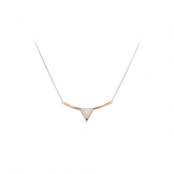 Elsa Lee Paris fine 925 sterling silver necklace with pink rhodium-plating triangle, 10 Cubic Zirconia