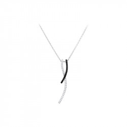 Collier Elsa Lee Paris, en argent 925, pendant forme de courbes incrustées d'oxydes de Zirconium noirs et blancs