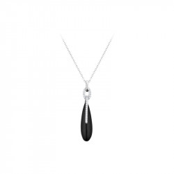 Elsa Lee Paris fine 925 sterling silver necklace - black enamel pendant with clear Cubic Zirconia