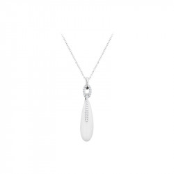 Collier Elsa Lee Paris en argent 925, collection Tendance, pendant avec oxydes de Zirconium et motif goutte d'eau en émail blanc