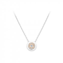 Collier Elsa Lee Paris, collection tendance, en argent 925, motif rond en émail blanc rhodié rose et oxydes de ZIrconium blancs 