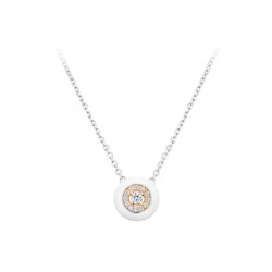 Elsa Lee Paris fine 925 sterling silver necklace - white enamel pendant, pink rhodium-plating and 13 clear Cubic Zirconia