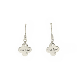 Elsa Lee Paris - 4-leaf clover shaped, True Love, sterling silver, rhodium coated dangling Earrings with 2 cubics Zirconia