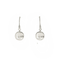 Elsa Lee Paris - Silver sterling, rhodium coated dangling earrings, TRUE LOVE locket engraving with cubic zirconias