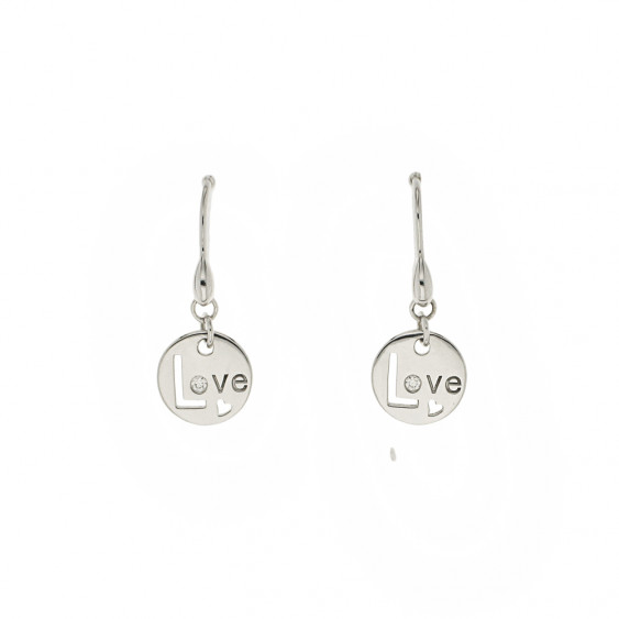 Elsa Lee Paris - Boucles d'oreilles pendantes médaillon en argent925 motif TRUE LOVE avec oxydes de zirconium 