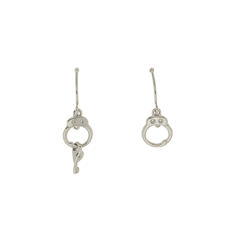 Silver sterling rhodium plated handcuffs earrings with cubics zirconia
