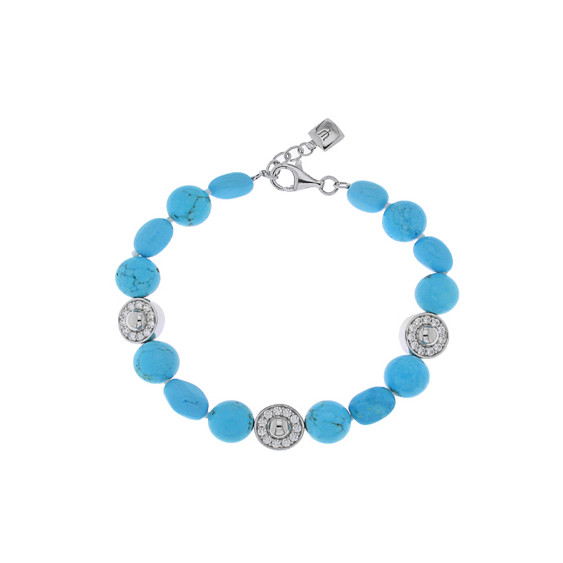 Elsa Lee Paris - Silver Sterling Bracelet with cubics zirconia and turquoises