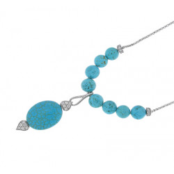 Elsa Lee Paris - Silver sterling necklace, cubic zirconia and Turquoise 