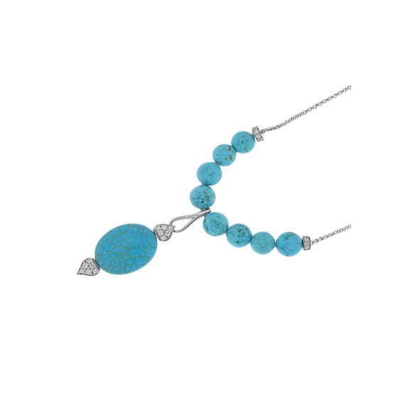 Elsa Lee Paris - Silver sterling necklace, cubic zirconia and Turquoise 