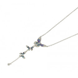 Collier cravate en argent motif papillon avec ses ailes en émail bleu et violet 