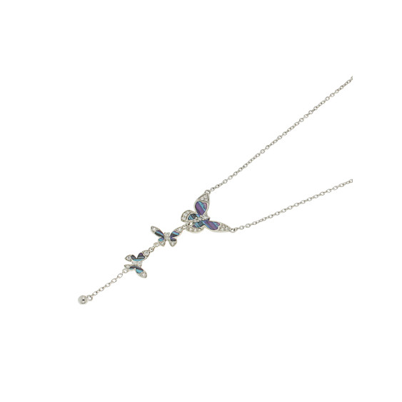 Collier cravate en argent motif papillon avec ses ailes en émail bleu et violet 