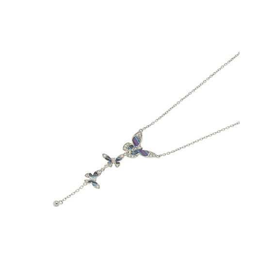 Silver Tie necklace with butterflies pendant and blue violet enamel wings 