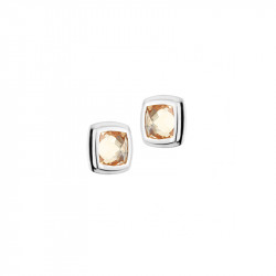 Boucles d'oreilles puces Elsa Lee en argent 925 et oxydes de zirconium, couleur champagne