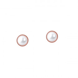 Boucles d'Oreilles Memory puces avec perles blanches et socle rhodié rose