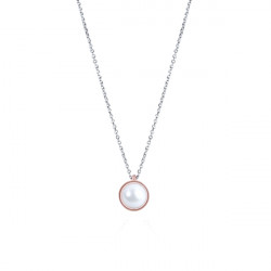 Collier Elsa Lee Paris, collection Memory en argent massif, deux perles blanches 5mm et socle rhodié rose