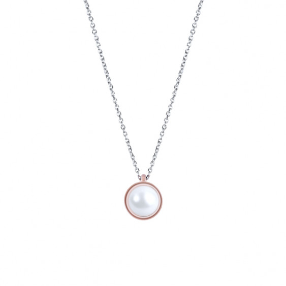 Collier Elsa Lee Paris, collection Memory en argent massif, deux perles blanches 6mm et socle rhodié rose