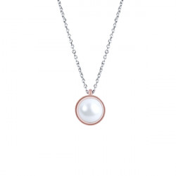 Collier Elsa Lee Paris, collection Memory en argent massif, deux perles blanches 6mm et socle rhodié rose