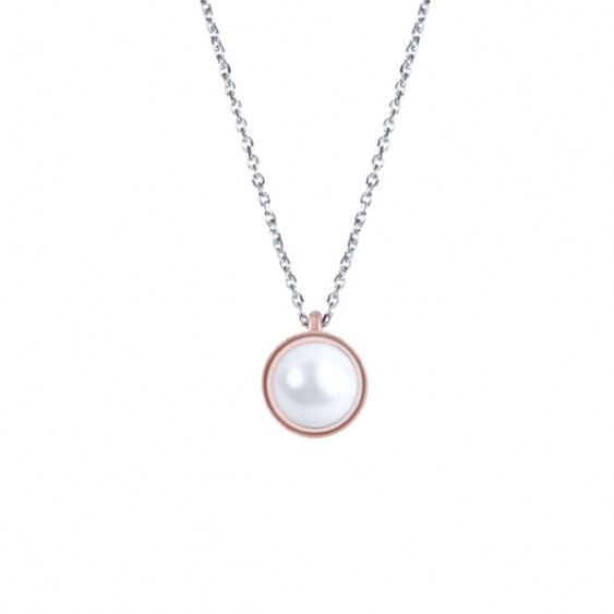 Elsa Lee Paris sterling silver necklace from our Memory collection, with pink rhodium-plating and white pearl
