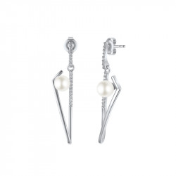 Boucles d'oreilles Elsa Lee Paris, collection Céleste en argent 925, monture en triangle incrustée d'oxydes de Zirconium et perl