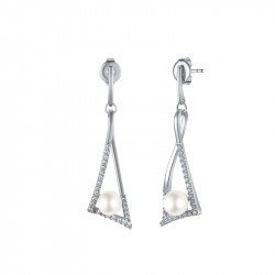 Boucles d'oreilles Elsa Lee Paris, collection Céleste en argent 925, monture en triangle incrustée d'oxydes de Zirconium et perl