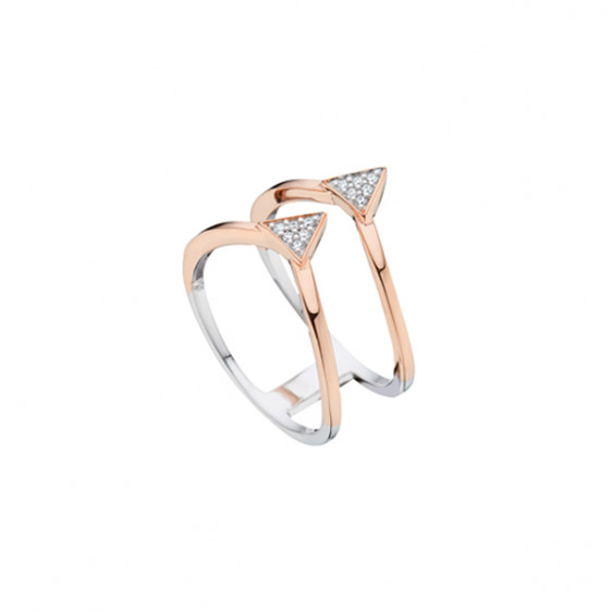 Bague double Flèche Rose - Bague triangle rose en argent par Elsa Lee