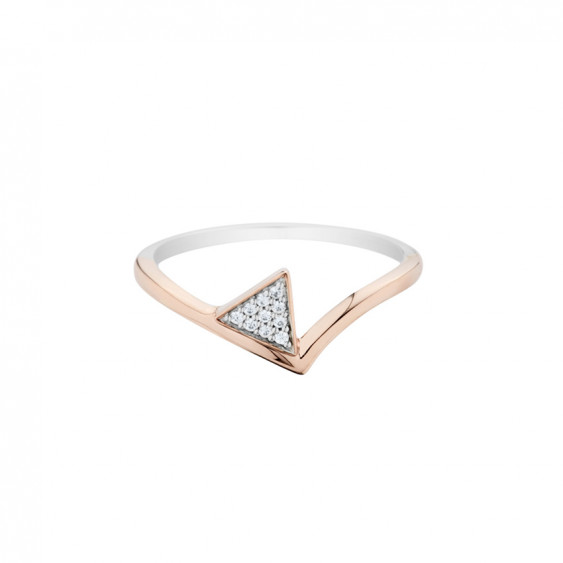 Elsa Lee Gold Pink coated Silver Ring, Arrow shaped design with cubic zirconia